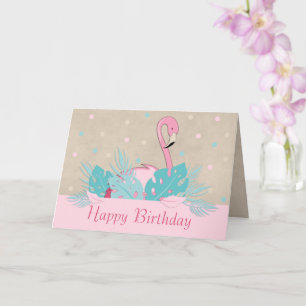 Elegantes rosa Flamingo und tropische Blätter Karte