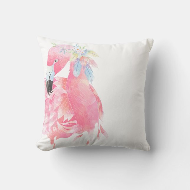 Elegantes rosa Flamingo Watercolor Throw Kissen (Vorderseite)