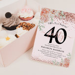 Elegantes Rosa Flora & Glitzer 40. Geburtstag Part Einladung<br><div class="desc">Machen Sie ihren 40. Geburtstag täglich, um sich mit unseren schicken Rosa und Rose Gold Einladungen zu erinnern. Mit einem pastellrosa Aquarelldesign mit üppigen Blumen und üppiger Vegetation sind unsere eleganten Einladungen ein sicheres Mittel, um das Party in Gang zu bringen. Das Element 'Shhh... It's a Surprise' fügt der Einladung...</div>