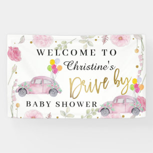 Elegantes rosa Floral Drive mit Babydusche Empfang Banner
