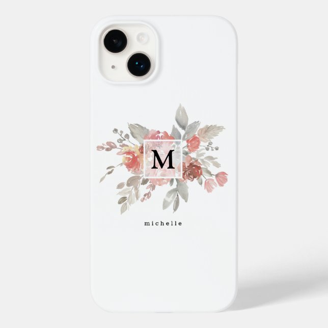 Elegantes Rosa Floral Monogramm Case-Mate iPhone 14 Plus Hülle (Rückseite)