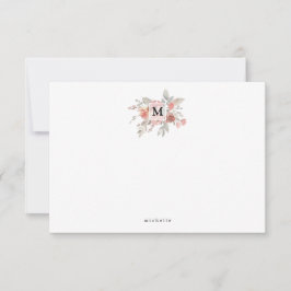 Elegantes Rosa Floral Monogramm Mitteilungskarte
