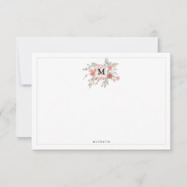 Elegantes Rosa Floral Monogramm Mitteilungskarte
