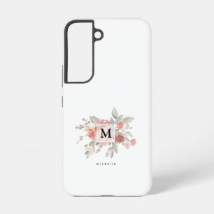 Elegantes Rosa Floral Monogramm Samsung Galaxy Hülle