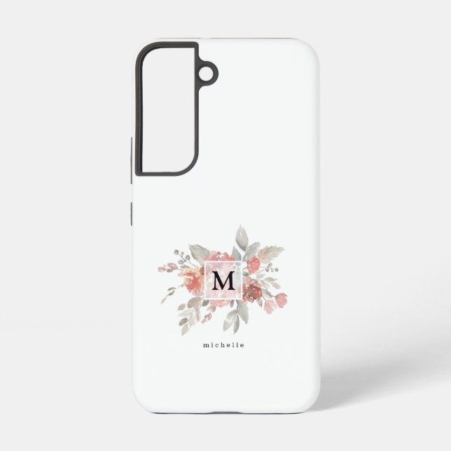 Elegantes Rosa Floral Monogramm Samsung Galaxy Hülle (Rückseite)