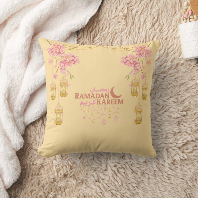 Elegantes rosa Floral Ramadan Kareem Lantern Pillo Kissen (Decke)