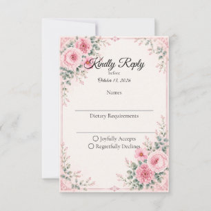 Elegantes rosa Floral RSVP Karte