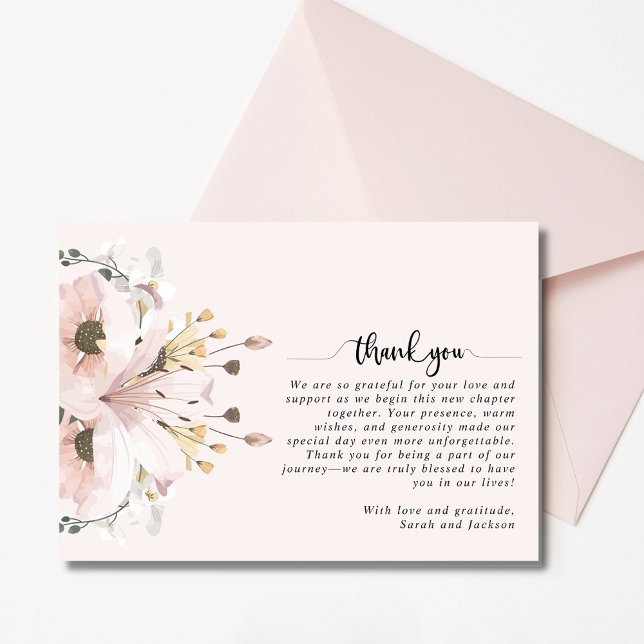 Elegantes Rosa Floral Wedding Foto Dankeskarte (Elegant Pink Floral Wedding Photo Thank You Card)