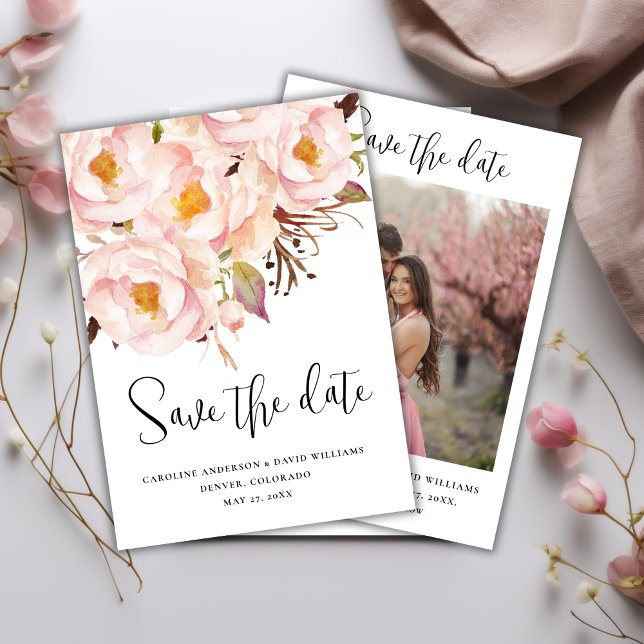 Elegantes Rosa Floral Wedding Foto Save The Date (Von Creator hochgeladen)
