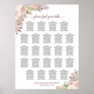 Elegantes rosa, florales 23 Tisch Hochzeitstabelle Poster
