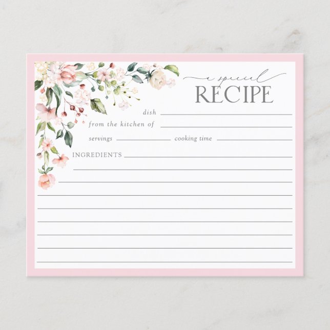 Elegantes rosa florales Brautparty Rezept Card v2 (Vorderseite)