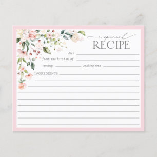 Elegantes rosa florales Brautparty Rezept Card v2