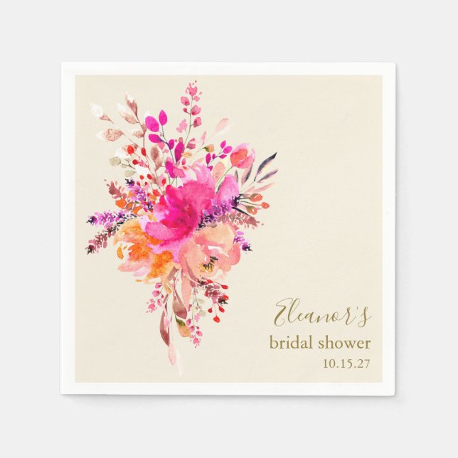 Elegantes, rosa, florales Brautparty Serviette (Vorderseite)