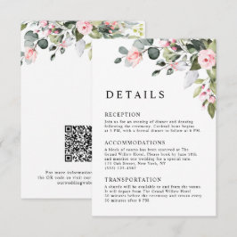 Elegantes Rosa Florales Eukalyptus QR Code Hochzei Begleitkarte