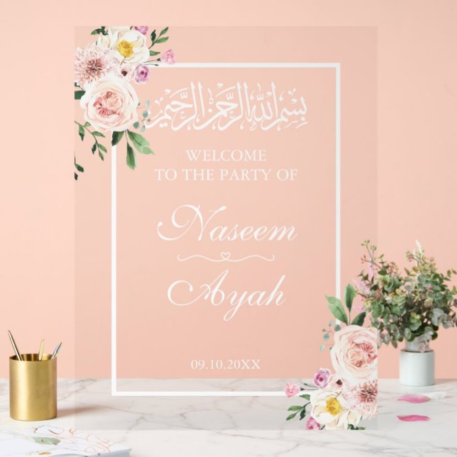 Elegantes rosa florales islamisches arabisches Par Acrylschild (Von Creator hochgeladen)