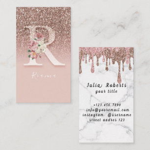 Elegantes rosa florales Monogramm Initiale goldene Visitenkarte