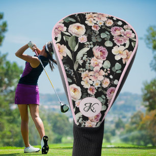Elegantes rosa florales Namensmonogramm Golf Headcover