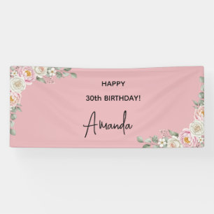 Elegantes rosa florales personalisiertes Geburtsta Banner