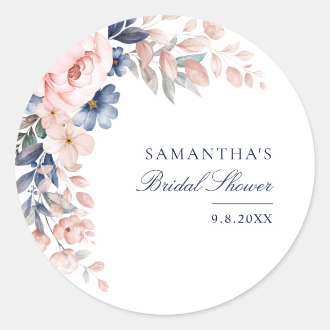 Elegantes rosa, florales Script-Brautparty Runder Aufkleber (Vorderseite)