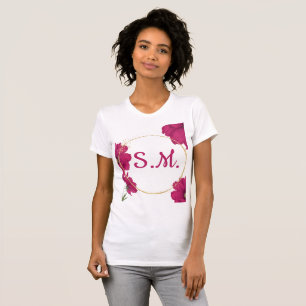 Elegantes rosa florales T-Shirt mit goldenem Kreis