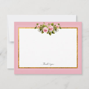 Elegantes rosa florales und goldenes Rahmen "Danke Mitteilungskarte