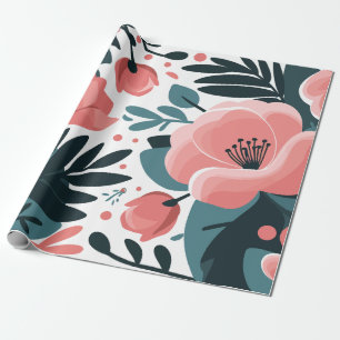 Elegantes rosa, florales und tiefgrünes Blätter Geschenkpapier