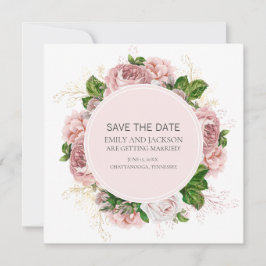 Elegantes, rosa, florales, weißes Hochzeitdatum Ge Einladung