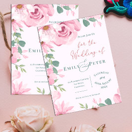 Elegantes Rosa Florals Hochzeitsfeier Postkarte