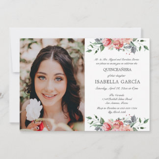 Elegantes rosa Foto Quinceañera Einladung