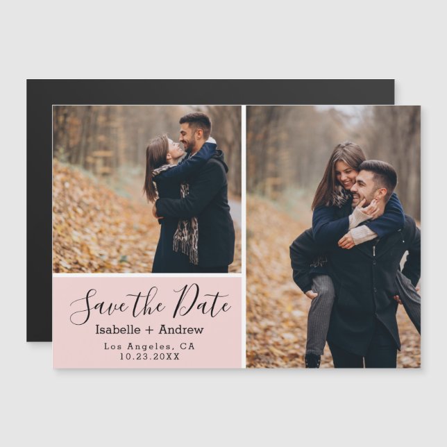 Elegantes rosa Foto Save the Date Magneteinladung (Vorne/Hinten)