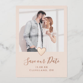 Elegantes rosa Foto Save the Date Real Rose Gold Folieneinladung