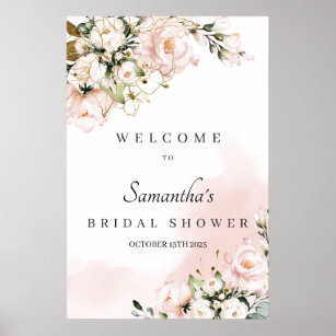 Elegantes, rosa Frühlingsgras Brautparty Empfang Poster
