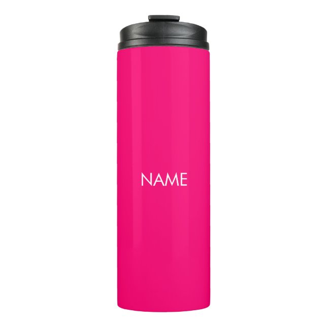 Elegantes, rosa Fuchsia individuelle Name-Monogram Thermosbecher (Vorderseite)