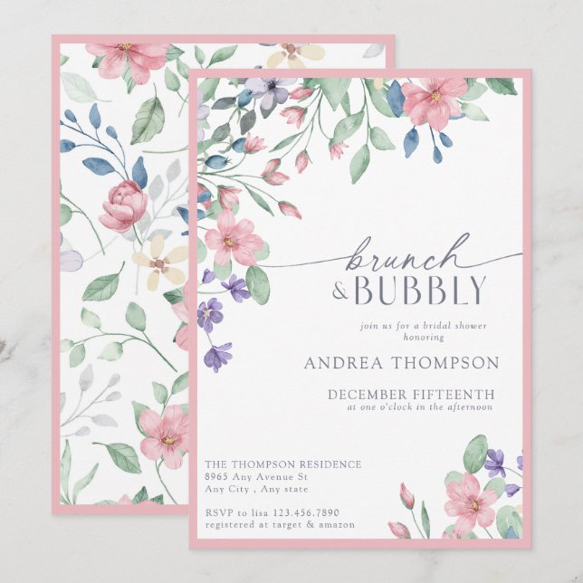 Elegantes Rosa Garden Blume Brautparty Einladung (Vorne/Hinten)