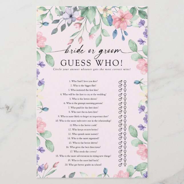 Elegantes Rosa Garden Blume Brautparty Game (Vorderseite)