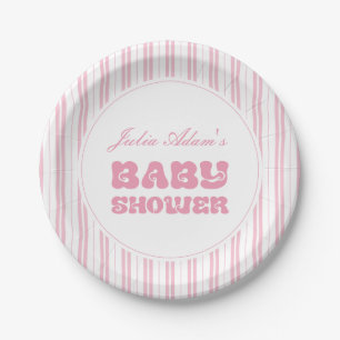 Elegantes rosa gepunktetes Streifenmuster Baby Sho Pappteller