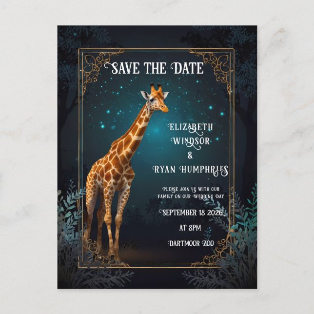 Elegantes Rosa Giraffe Wedding Invitation Foto Postkarte (Vorderseite)