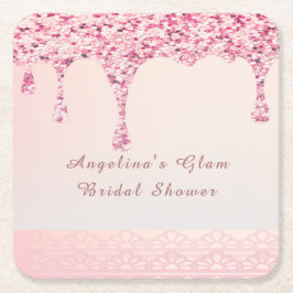 Elegantes Rosa Glam Glitzer Tropfen Brautparty Rechteckiger Pappuntersetzer