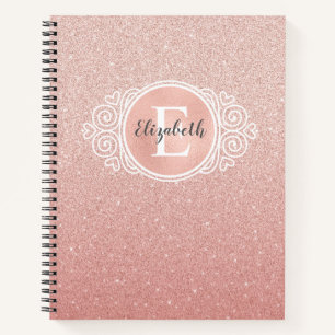 Elegantes rosa Glitzer Monogram Name Sketchbook Notizbuch