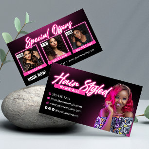 Elegantes rosa Glow Hair Stylist Foto Visitenkarte