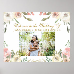 Elegantes Rosa Gold Blumen Hochzeitsfoto Poster