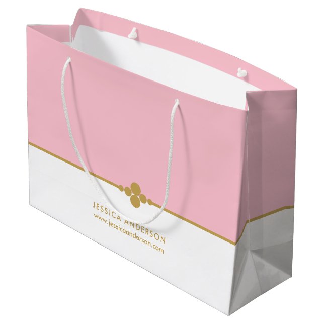Elegantes Rosa Gold Custom  Große Geschenktüte (Rückseite Schrägansicht)