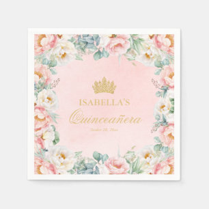 Elegantes Rosa Gold Floral Quinceñera Party Serviette