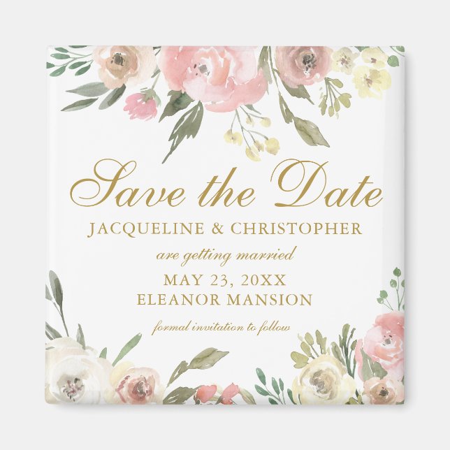 Elegantes Rosa Gold Floral Save the Date Magnet (Vorne)