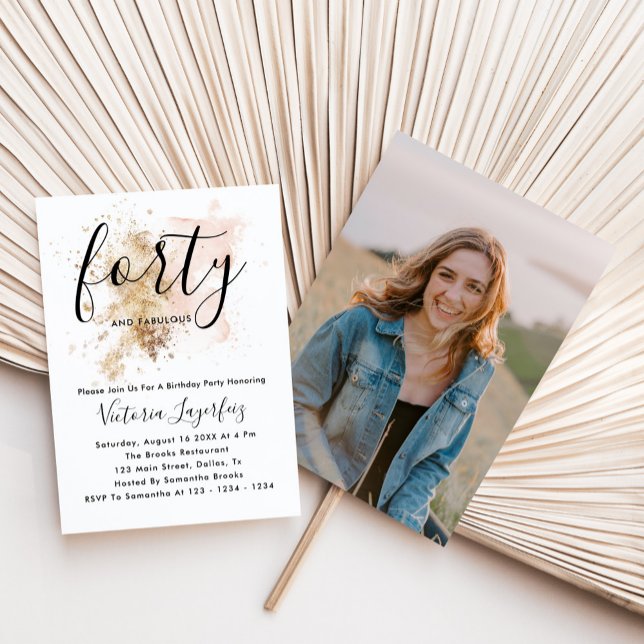 Elegantes Rosa & Gold Foto 40. Geburtstag Party Einladung (Von Creator hochgeladen)