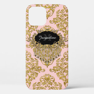 Elegantes rosa Gold Glitter Scrolls Vintage Monogr Case-Mate iPhone Hülle