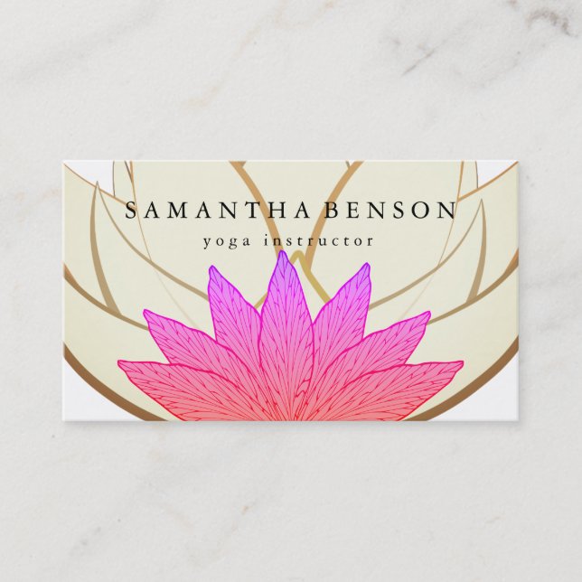 Elegantes Rosa & Gold Lotus Blume Logo Yoga Visitenkarte (Vorderseite)