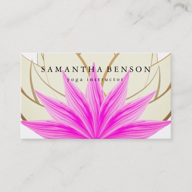 Elegantes Rosa & Gold Lotus Blume Logo Yoga Visitenkarte (Vorderseite)