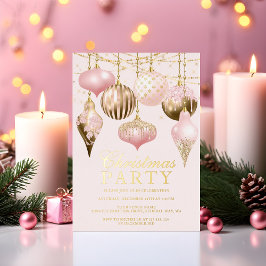 Elegantes Rosa Gold Ornamente Weihnachten Party Folieneinladung