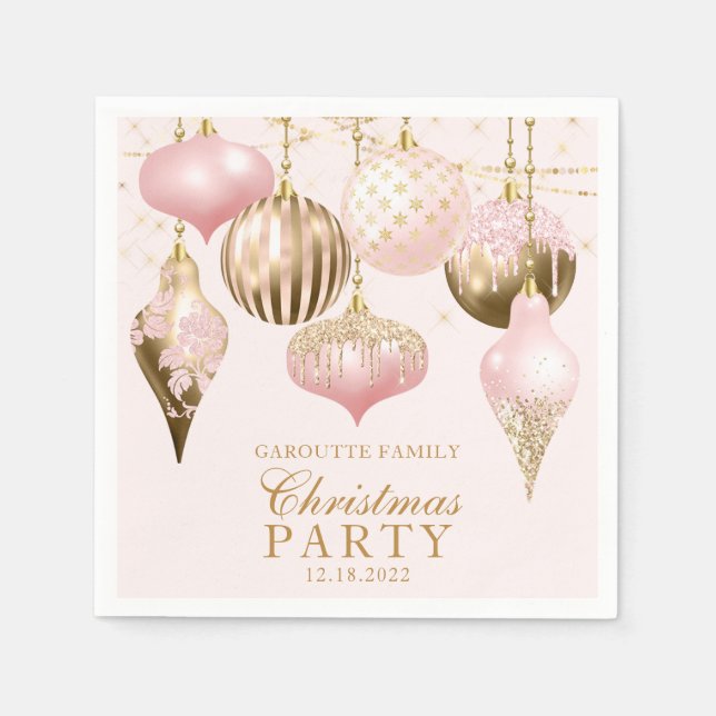 Elegantes Rosa Gold Ornamente Weihnachten Party Serviette (Vorderseite)